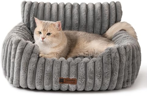 MEWOOFUN Hundesofabett - Katzenbetten für Hauskatzen Weich und Flauschig, Katzensofabett Kleines Hundebett für Hunde und Katzen, Beruhigendes Hundebett (Grau, 61x48x30cm)
