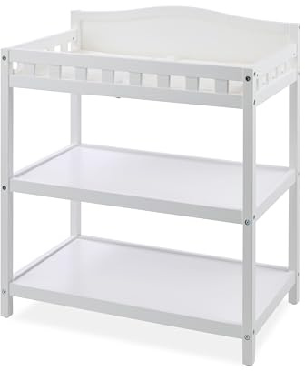 Badger Basket Baby Changing Table with Pad & Shelves - Wooden Changing Table with Storage - Nursery Change Table for Diapers & Baby Essentials, White