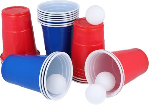 TOIS Party Game Set, 24 Pieces: 10 Red Cups, 10 Blue Cups (16oz Each), 4 Balls – Perfect for Drinking Games & Gatherings