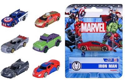 Jada Toys Marvel Auto (1 Stück) aus Metall - 1 von 6 Superhelden-Rennautos mit Freilauf, Spielzeug für Kinder ab 3 Jahre, Auswahl per Zufallslos, 7 cm