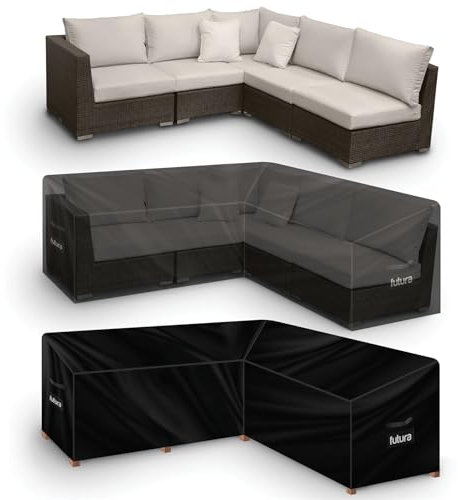 Futura Premium V Shaped Garden Furniture Covers Waterproof 255x255x80cm, Heavy Duty 600D Oxford Fabric Outdoor Rattan Corner Sofa Cover, PVC Lined, Air Vents and UV Safe