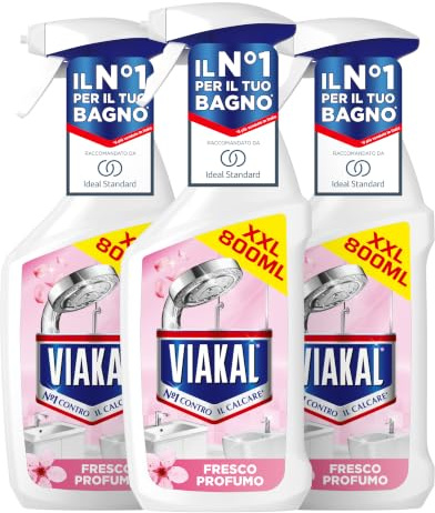 Viakal Anticalcare Spray, Fragranza Fresco Profumo, 3 Bottiglie da 800ml