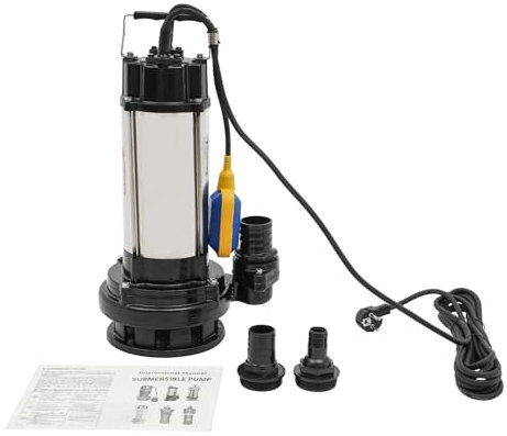Tauchpumpe IP68 1500W Edelstahl Schmutzwasserpumpe mit Schwimmerschalter & Überhitzungsschutz, Korrosionsbeständige Tauchpumpe 22m Förderhöhe für Industrie & Bau Abwasser