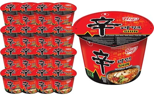 Shin Cup Noodles Big Bowl 114g (Pack 16) - Nong Shim Shin Instant Noodles Korean Style Traditional Spicy - Excellent for Snack and Soups
