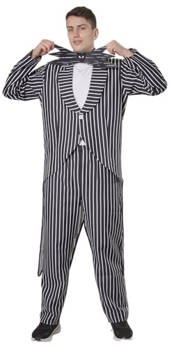Carnavalife Jack Skellington Costume for Men with Striped Tailcoat Pants and Bat Bowtie Halloween Christmas Cosplay (Jack Suit for Men, M)