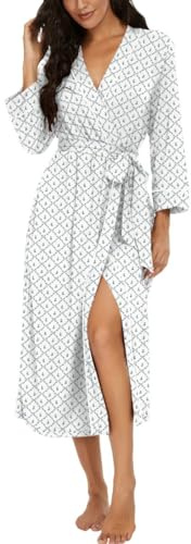 PrinStory Women Dressing Gowns Causal Kimono Robes Long Bathrobe Soft Womens 3/4 Sleeve Ladies Loungewear