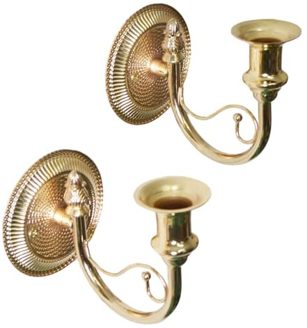 FLCPJGV Lot de 2 Bougeoirs Muraux Vintage pour Bougies Bâtonnets, Bougeoir Muraux pour Salon, Fêtes d'anniversaire et Cheminées, Décoration de Table Mariage, or