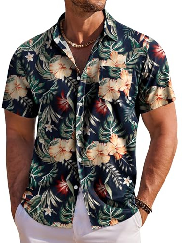 COOFANDY Men's Hawaiian Shirts Short Sleeve Summer Shirts for Men Tropical Holiday Beach Shirt with Front Pocket