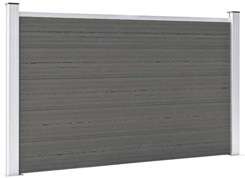 WPC Gartenzaun 180x105 cm Grau, Sichtschutz Windschutz Zaunpaneel Set, Holz-Kunststoff-Verbund Sichtschutzzaun, Aluminiumpfosten, langlebig, wetterfest
