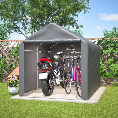 Gerätehaus mit Rolltor für 2 Fahrräder | sturmfeste PE-Fahrradgarage 160x220x165cm, ideal für Ebikes & Werkzeug, mit Verankerung, Grau
