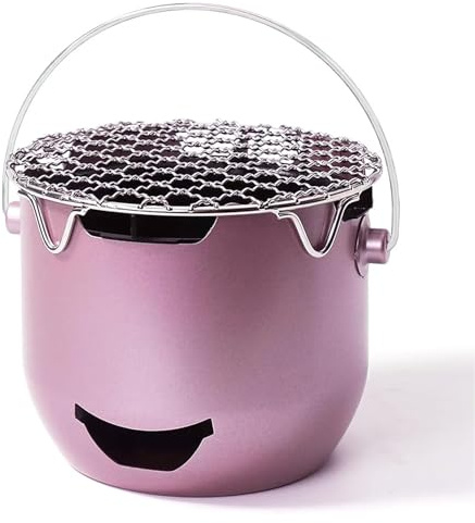 Tragbarer Holzkohlegrill, kleiner Mini-Tischgrill mit Griff, Edelstahl-Kohleofen für Camping, Picknick, Balkon, Nutzung durch 1 bis 2 Personen, Lila