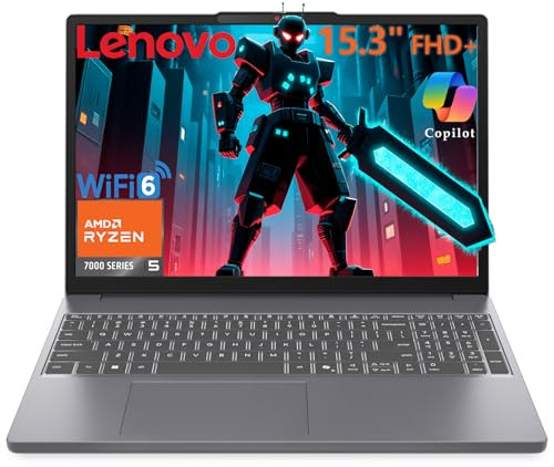 Lenovo Ordinateur portable de jeu, écran IPS WUXGA de 15, AMD Ryzen 5 7535HS, 8 Go de RAM DDR5, SSD PCIe 256 Go, carte graphique Radeon 660M, PC Copilot AI, WiFi 6, Bluetooth 5.3, HDMI, Type-C, Gris