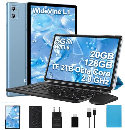 2026 Tablet Gemini AI 10 Pulgadas, Tablets Android , 20GB RAM+128GB ROM/TF 2TB, Octa-Core, WiFi 6, BT5.0, Batería 6000mAh, 8MP+5MP, Widevine L1, Type-C, Tablet PC con Funda, Teclado y Ratón - Azul