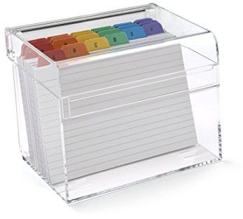 OSCO Clear Acrylic Index Box, Large, A to Z Divider Tabs, 100 Lined Note Cards, 7 x 5, Ruled Revision Flash Cards, Recipe Notes, Office Contact Filing, Desktop Organiser, 177 x 127 mm