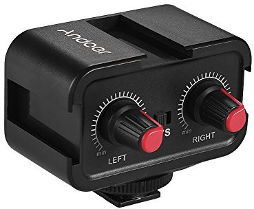 Andoer Dual-Channel Microphone Audio Mixer Adapter & Cold Shoe Mounting Hub 3.5mm Stereo Output compatible with Canon Nikon Sony DSLR Camera Camcorder