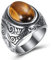 VQYSKOMänner RetroTigerauge Ring-Klassiker Retro Charm Künstlicher Türkis Steine Edelstahlring Herrenring mit Gravur, Ringgrößen 54 (17.2) – 76 (24.2)(Tigerauge, 63 (20.1))