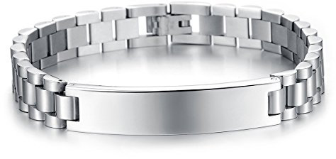 JewelryWe Schmuck Herren Armband mit Gravur Edelstahl Link Poliert Gliederarmband Silber Geschenk für Herren