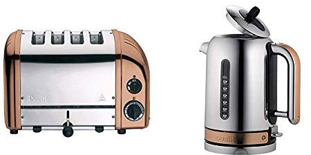 Dualit 4-Slot Classic Toaster & Classic Kettle 72820 - Chrome with Copper Trim