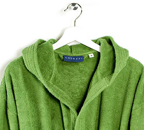 Caleffi - Accappatoio MINORCA per Bambini Unisex con Cappuccio, in Spugna 100% morbido Cotone idrofilo 400gsm, Lavabile in Lavatrice 40° + Asciugatrice, Taglia 4-6 anni Colore VERDE