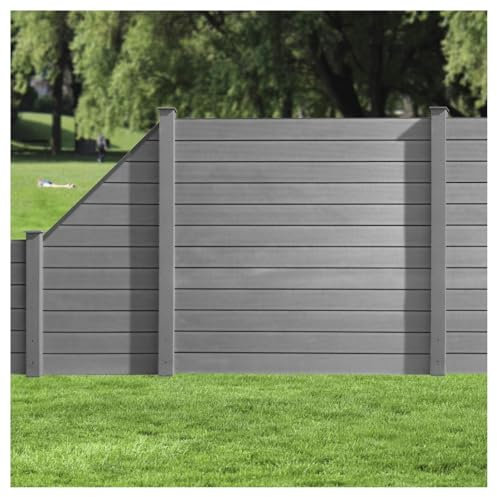 HORI WPC Sichtschutz Zaun Steckzaun Gartenzaun Komplettset für Garten und Terrasse, beidseitig glatt, 5x Quadr. + 5x Pf. + 1x Eck-Pf. I zum Aufschrauben I Zaun: Grau I Pf.: Grau