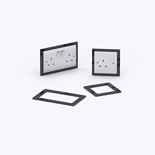 Double/Single Socket Switch Surround/Acrylic Finger Plate - Minimalist Design (Single, Black)