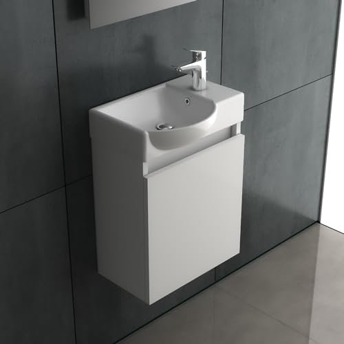 Alpenberger Waschbecken mit Unterschrank | Waschtisch Weiß | Waschbeckenunterschrank 45 cm Breit | Aufsatzwaschbecken Waschbeckenunterschrank | Kleines Gäste WC Möbel Waschtischunterschrank Hängend