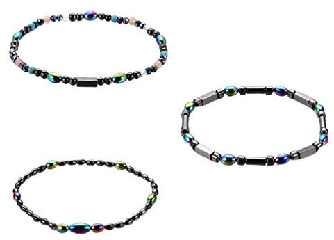 ULTNICE Magnetische Therapie Fuß Kette 3Pcs Hämatit Polygon Perlen Arthritis Armband Fußkettchen Schmuck für Mädchen Frauen Männer Damen