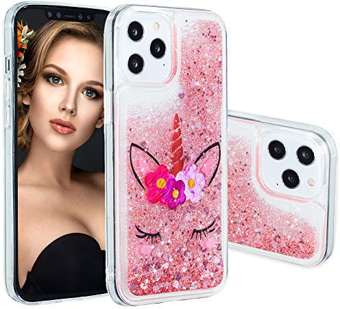 IMEIKONST Compatible with iPhone 12 Pro Max Glitter Liquid Case, Quicksand Transparent TPU Shockproof Protective Cover Compatible with iPhone 12 Pro Max. Bling Eyelash Unicorn XY