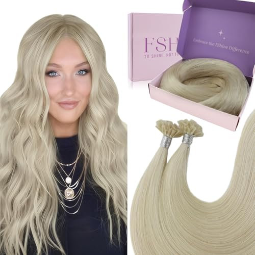 Fshine Blond Extensions Echthaar Bondings 45cm 50 Strähne U Tip Haarverlangerung Pre Bonded Fusion Echthaar Haar Extensiones Echthaar Bondings 50g Farbe 1000