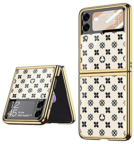 COQUE Galaxy Z Flip 4 5G Hülle,ultradünnes 9H Glas glänzend lackierte Handyhülle,Faltbare Handyhülle für Samsung Galaxy Z Flip 4 5G-Gras weiß