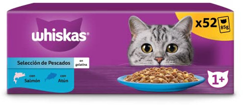 whiskas Nassfutter in Gelee für Katzen, Erwachsene, Fischauswahl, 13 x 4 Beutel x 85 g