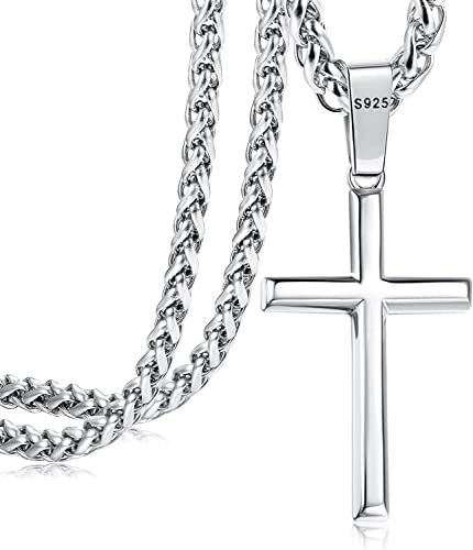 Adramata Kreuzkette Herren Damen - 925 Silber Kreuzanhänger Edelstahl Panzerkette