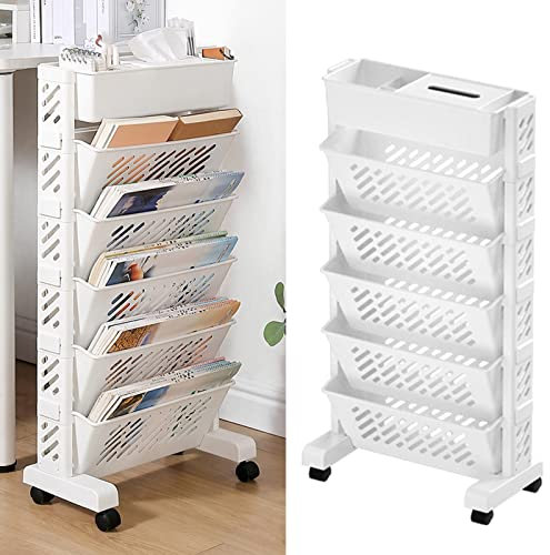 Mumusuki Mobiles Bücherregal mit Rollen, Herausziehbarer Rollwagen, Aufbewahrungsregal auf Rädern, Multifunktional Aufbewahrungswagen für Büro Küche Schlafzimmer Badezimmer Waschküche
