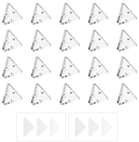 MOROBOR Acryl-Eckwinkel, 20 Stück, transparent, 3-Loch-rechtwinklig, Gelenkstreben mit Aufklebern für Verstärkung, Verbinden von Möbeln (21 mm x 21 mm), W-MF002564-EU