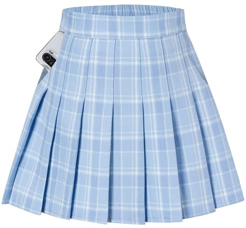 SANGTREE Faltenrock für Damen und Mädchen, mit Shorts, elastische Taille, Uniform, Übergröße, Tennis, lässiger Rock, 2 Jahre – US 4XL, Blau kariert 2, Groß
