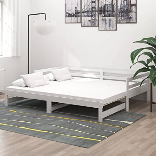 ADWOA Tagesbett Ausziehbar Weiß Kiefer Massivholz 2X(90x200) cm Ausziehbett Gleiche HöHe
