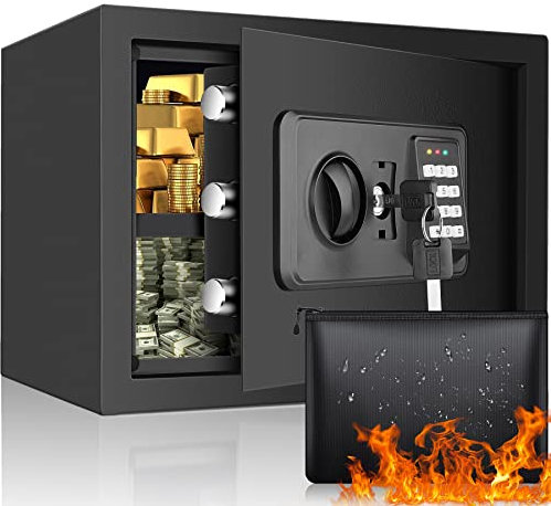 23L Safe Tresor Feuerfest mit Feuerfester Tasche, Digitaler Heimtresor mit Herausnehmbarem Regal, Möbeltresor mit Zahlenschloss für Munition Gold Schmuck Dokumente Medikamente