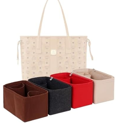 LinerLink Taschen-Organizer für MCM große Liz Einkaufstasche (46 x 33 x 20 cm (L x H x T), handgefertigter Tascheneinsatz, 2 mm Filztascheneinsatz, Damen-Handtaschenformer (Braun, Stil A)