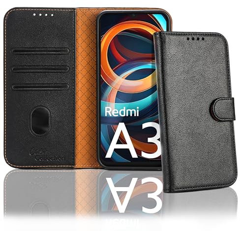 Case Collection for Xiaomi Redmi A3 Phone Case - Leather Folio Flip Kickstand Shockproof Cover with RFID Blocking Card Slots Wallet for Redmi A3 Case Black