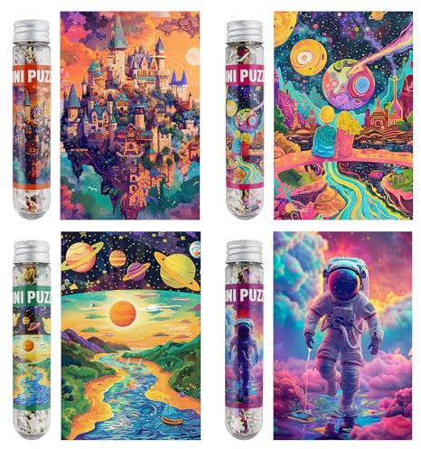 MISITU 4er-Pack Mini Puzzles mit 150 Teilen für Erwachsene – Fantasy Universum – Reisepuzzle als Heimdekoration
