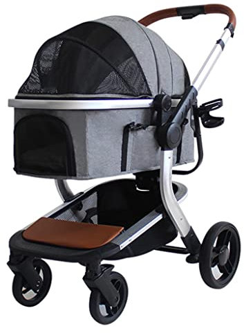 Verbesserte Haustier-Buggys für kleine und mittelgroße Hunde, Haustier-Buggy für Katzen und Hunde, teilbarer Hunde-/Katzen-Kinderwagen, Buggy, Kinderwagen, leichter, zusammenklappbarer Wagen mit 4 R