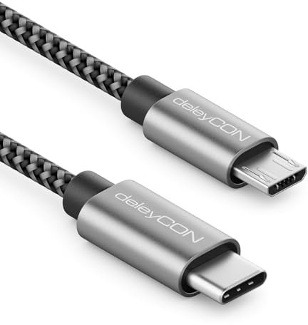 deleyCON 1,5m USB C a Micro USB Cable Adaptador - Cable de Carga y Cable de Datos en Ambas Direcciones - Compatible con Teléfono Móvil Smartphone Tablet Cargador Portátil etc. - Negro