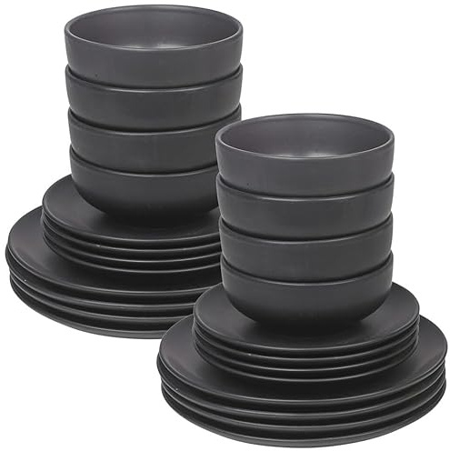 Queensway Home & Dining Stone Ceramic Dinnerware of 12/24 Pcs Crockery Plates Bowls for Dining Set, 4 Solid Colour Elegant Tableware Set - Dishwasher Safe, Dessert, Pasta, Salad Plates with Bowls
