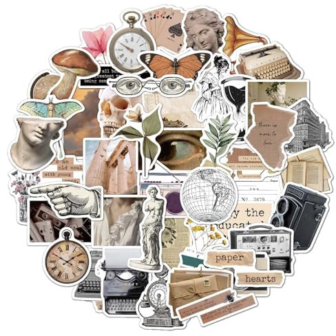 Tovbmup Vintage Vinyl Stickers - 50 Stück Retro Aesthetic Aufkleber für Scrapbook, Laptop, Helm, Koffer und mehr | Literarisch-künstlerische Retro Design, Wasserdichtes Vinyl