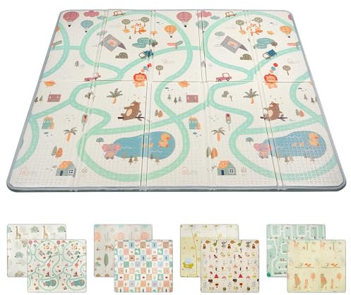 Beutrain Krabbelmatte Baby 180x200x1.5cm,Faltbare und Sicheren Spielmatte Kinder Doppelseitigem,Premium Babymatte Kindermatte-Weich & Wasserdicht, Spielteppich Kinder Stil D
