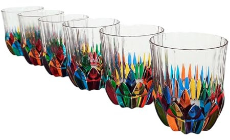 Perle d'Arte Set de 6 Vasos Adagio 35 cl – Cristal Pintado a Mano, Estilo Murano