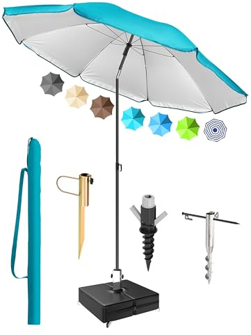 4smile Sonnenschirm-Set für Strand, Balkon und Garten, Anthrazit - UPF 50+ Balkonschirm SunnyJoy, Ø 180 cm Strandschirm windfest stabil - Sicherer Sonnenschutz Strand, Gartenschirm mit Schutzhülle