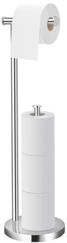 Toilet Roll Holder Free Standing,Bathroom Toilet Paper Holder, Heavy Base | Anti-Slip&Non-rust Chrome Toilet Roll Holder, 2-in-1 Toilet Roll Stand Holds 4 Rolls Storage,Loo Roll Holder Free Standing