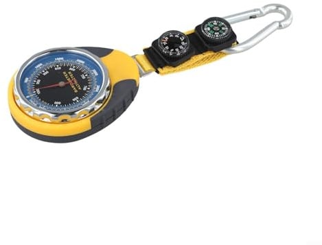 Honseadek 4-in-1 Outdoor-Höhenmesser mit Barometer und Thermometer zum Wandern plus Bergsteigen, gelbes Zifferblatt, 60 mm