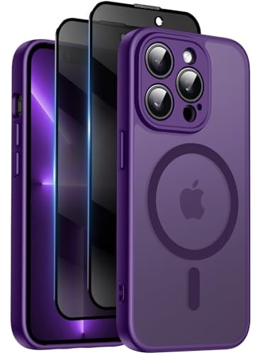 Qasyfanc for iPhone 13 Pro Max Case, Privacy Screen Protectors X2, Purple